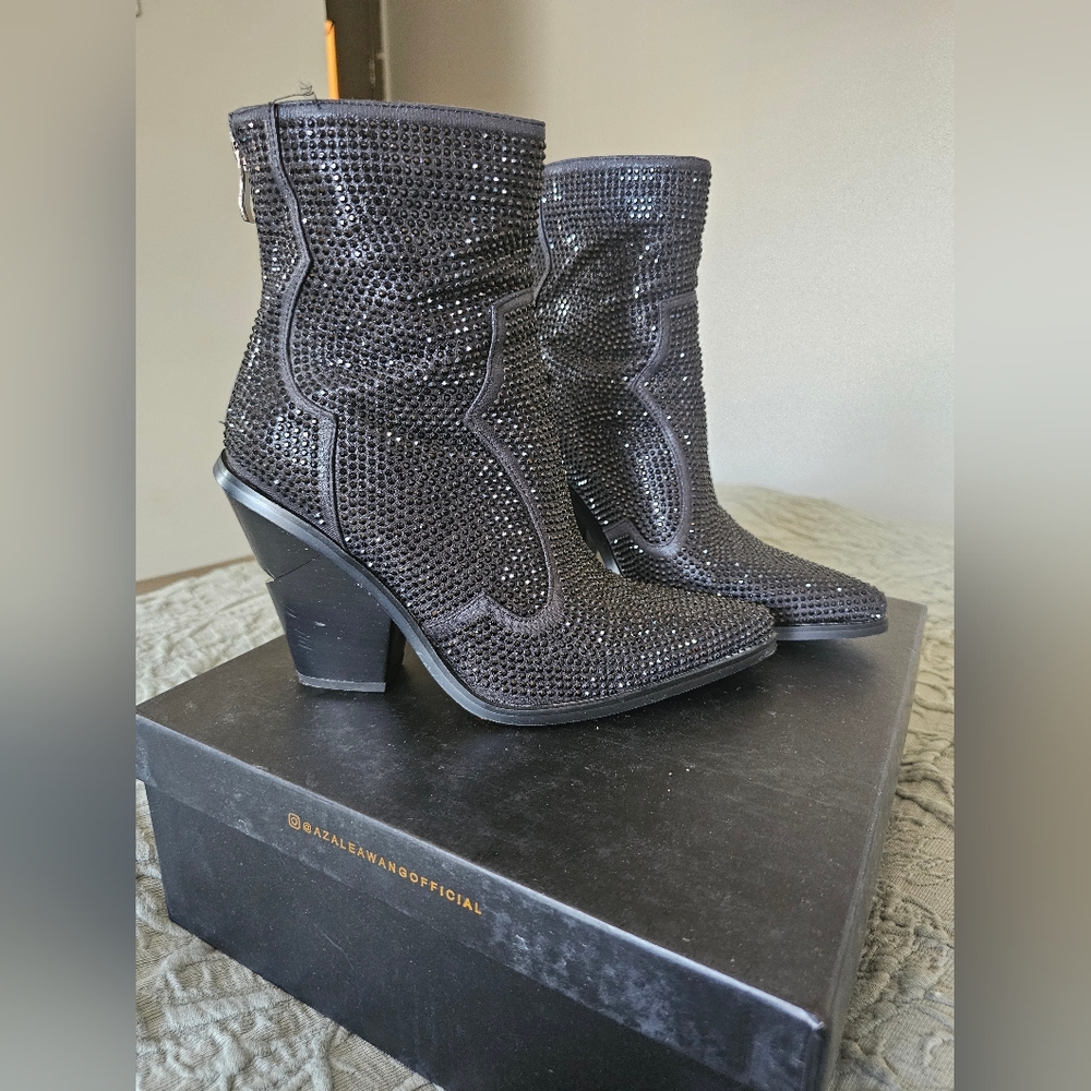 Azalea Wang: show some love rhinestone boots: Black Rhinestone Ankle Boots -